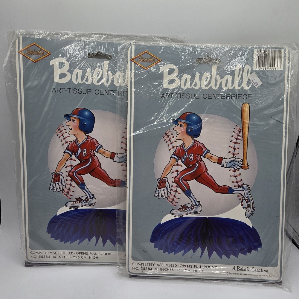 2 Vtg Baseball Party Table Decorations‎ 10" Centerpiece Beistle 1985 Brand New